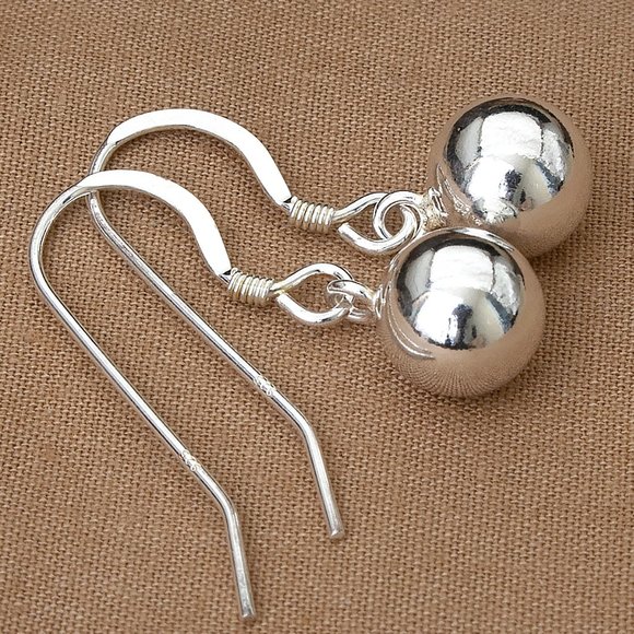925 Sterling Silver Hook Earrings with Dangle Balls, Simple Classical Earrings - Picture 4 of 5